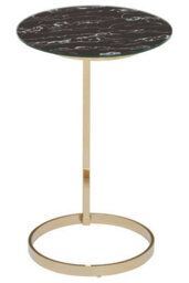 Orsina End Table With Black Marble Effect Glass Top, Warm Metallic Stainless Steel Frame, Round Side Table - thumbnail 2