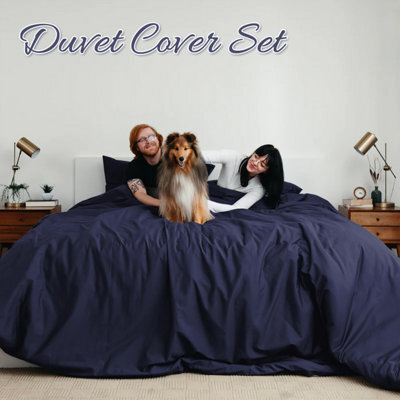 Ameha King Dyed Duvet Cover Set Soft Microfiber 3 Piece Navy Blue Bedding Quilt Cover 230 X 220 Cm With Matching Pillowcase - image 1