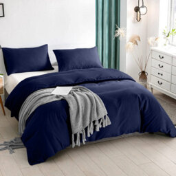Ameha King Dyed Duvet Cover Set Soft Microfiber 3 Piece Navy Blue Bedding Quilt Cover 230 X 220 Cm With Matching Pillowcase - thumbnail 2