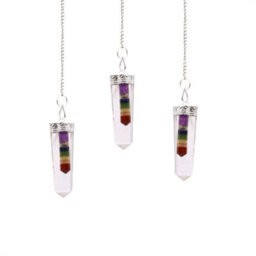 Crystal 7 Chakra Bounded Thin Point Flat Pendant Multicolor