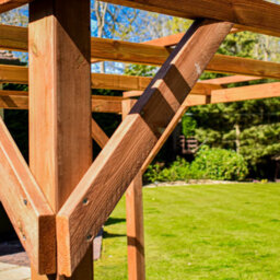 BPS Access Solutions Bps Deluxe Wooden Pergola - 4X3M - Garden Gazebo - Premium Slow Grown Spruce - 80mm Thick Posts - 2031mm Height - thumbnail 3