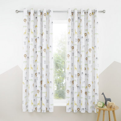 Catherine Lansfield Roarsome Animals 66X72 Inch Black Out Eyelet Curtains Two Panels Natural - image 1
