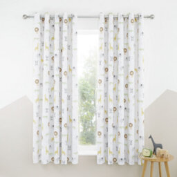 Catherine Lansfield Roarsome Animals 66X72 Inch Black Out Eyelet Curtains Two Panels Natural - thumbnail 1
