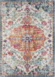 Livabliss Harput-Vintage Blue Orange Yellow Grey Traditional Boho Living Dining Bedroom Rug 140 X 200 Cm Easy Care, Non Shedding