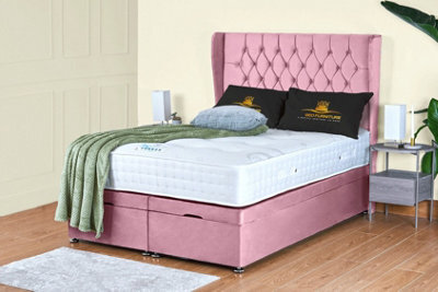 UKBEDFURNITURE Bronte Plush Pink End Opening Divan Ottoman Bed With 54 Inch Headboard & 10 Inch Orthopaedic Mattress - image 1