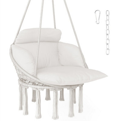 Cream Hanging Hammock Chair, Cotton Rope Boho Swing Chair - image 1