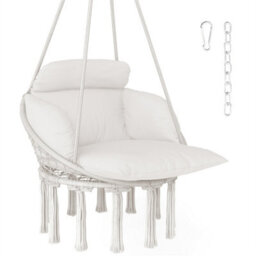 Cream Hanging Hammock Chair, Cotton Rope Boho Swing Chair