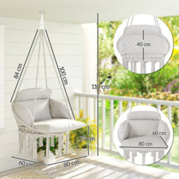 Cream Hanging Hammock Chair, Cotton Rope Boho Swing Chair - thumbnail 2