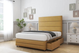 "Sloomy Monaco Mustard Plush Divan Bed 4 Drawers-26"" Strutted Headboard & 12"" Footboard 4'6 Double" - thumbnail 4