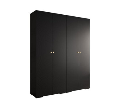 Arte Sleek Inova Ii Hinged Door Wardrobe H2370mm W2000mm D470mm - Modern Black Finish With Gold Round Metal Handles - image 1