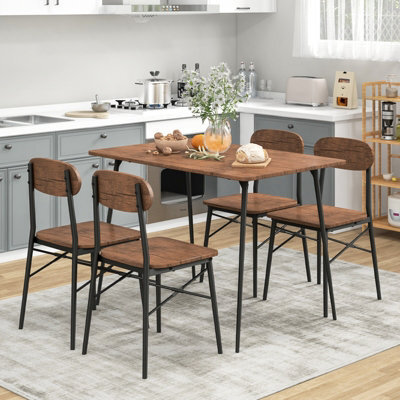 Costway 5 Piece Dining Table Set Rectangular Table & 4 Chairs Kitchen Wooden Furniture - image 1
