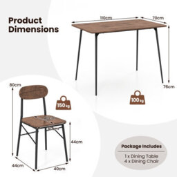 Costway 5 Piece Dining Table Set Rectangular Table & 4 Chairs Kitchen Wooden Furniture - thumbnail 3