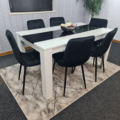 Kosy Koala Modern White And Black Dining Table Set With 6 Black Velvet Chairs Dining Room Furniture - image 1