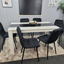 Kosy Koala Modern White And Black Dining Table Set With 6 Black Velvet Chairs Dining Room Furniture - thumbnail 6