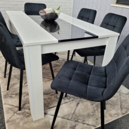 Kosy Koala Modern White And Black Dining Table Set With 6 Black Velvet Chairs Dining Room Furniture - thumbnail 4