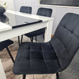 Kosy Koala Modern White And Black Dining Table Set With 6 Black Velvet Chairs Dining Room Furniture - thumbnail 5