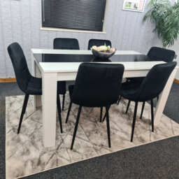 Kosy Koala Modern White And Black Dining Table Set With 6 Black Velvet Chairs Dining Room Furniture - thumbnail 2