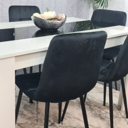 Kosy Koala Modern White And Black Dining Table Set With 6 Black Velvet Chairs Dining Room Furniture - thumbnail 3