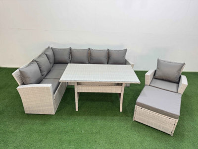 Fimous 8 Seater Rattan Garden Furniture Set Outdoor Patio Dining Corner Sofa Sets With Dining Table Chair Big Footstool - image 1