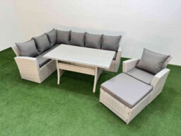 Fimous 8 Seater Rattan Garden Furniture Set Outdoor Patio Dining Corner Sofa Sets With Dining Table Chair Big Footstool - thumbnail 2