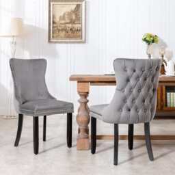 HomeTouch Set Of 2 Lux Wing Back Velvet Kitchen Dining Chairs Bedroom Chairs Grey - thumbnail 2