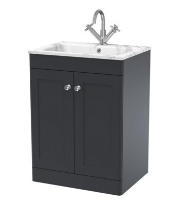 Balterley Swynnerton Traditional 2 Door Floor Standing Vanity Unit With Stone Basin, Dark Grey, 600mm - image 1