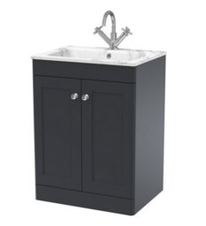 Balterley Swynnerton Traditional 2 Door Floor Standing Vanity Unit With Stone Basin, Dark Grey, 600mm - thumbnail 1