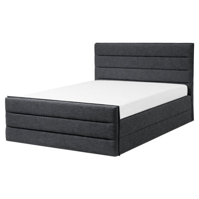 Beliani Bed Fabric Valbonne 160 X 200 Cm (Eu King Size) Dark Grey - image 1
