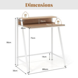 Computer Desk With Monitor Stand 80 Cm Small Desk Compact Desk Natural - thumbnail 2