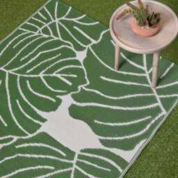 Homescapes Luxury Outdoor Rug Waterproof Reversible For Garden, 120 X 180 Cm, Green & White, Recycled, Ada Botanical - thumbnail 2