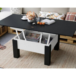 Heze Furniture Ozma 2 In 1 Extending Coffee / Dining Table 90-180Cm - Black / White - thumbnail 4