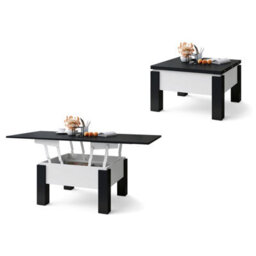 Heze Furniture Ozma 2 In 1 Extending Coffee / Dining Table 90-180Cm - Black / White - thumbnail 6