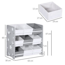 Fix-A-Floor Zonekiz Storage Unit W/ 9 Removable Storage Baskets For Nursery Playroom - Grey - thumbnail 3