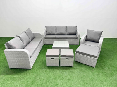 Fimous 10 Seater Poly Rattan Outdoor Garden Furniture Square Coffee Table Sofa Set 3 Seater Sofa  Light Grey - image 1
