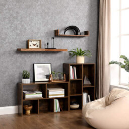 Songmics Bookcase, Wooden Bookshelf With 5 Compartments, Floor Standing Storage Unit For Files, Decor, Rustic Brown - thumbnail 3