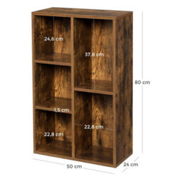 Songmics Bookcase, Wooden Bookshelf With 5 Compartments, Floor Standing Storage Unit For Files, Decor, Rustic Brown - thumbnail 2