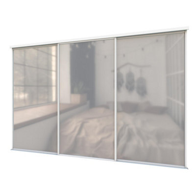 A-Class Sliding Doors Set Of 3 Full Length Mirror Sliding Wardrobe Door Kit In White Frame & Tracks, Opening Height (H) 225-226Cm & Width (W) 316-317Cm - image 1