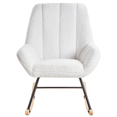 Wyld And Coco Off-White Boucle Rocking Armchair - Teddy-Soft Upholstery, Metal Frame, Rubberwood Legs - image 1