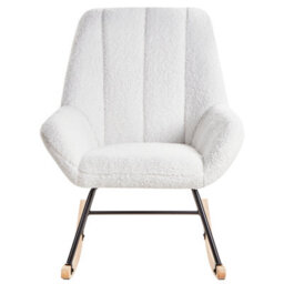 Wyld And Coco Off-White Boucle Rocking Armchair - Teddy-Soft Upholstery, Metal Frame, Rubberwood Legs - thumbnail 1