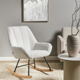 Wyld And Coco Off-White Boucle Rocking Armchair - Teddy-Soft Upholstery, Metal Frame, Rubberwood Legs - thumbnail 2