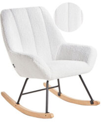Wyld And Coco Off-White Boucle Rocking Armchair - Teddy-Soft Upholstery, Metal Frame, Rubberwood Legs - thumbnail 3