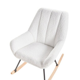 Wyld And Coco Off-White Boucle Rocking Armchair - Teddy-Soft Upholstery, Metal Frame, Rubberwood Legs - thumbnail 7