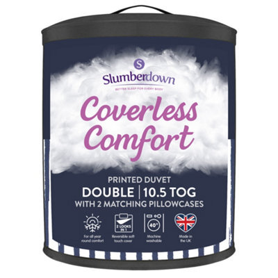 Slumberdown Coverless Comfort Duvet Double 10.5 Tog 2N1 Design Matching Pillowcases Reversible All Year Navy Printed Washable - image 1