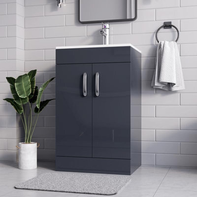 Belofay 500mm Bathroom Vanity Units With Basin With White Ceramic Bathroom Sink Soft Close Hinges & 1 Tap Hole (New York Grey) - image 1