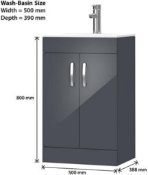 Belofay 500mm Bathroom Vanity Units With Basin With White Ceramic Bathroom Sink Soft Close Hinges & 1 Tap Hole (New York Grey) - thumbnail 5