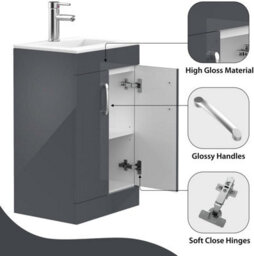 Belofay 500mm Bathroom Vanity Units With Basin With White Ceramic Bathroom Sink Soft Close Hinges & 1 Tap Hole (New York Grey) - thumbnail 6