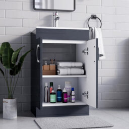 Belofay 500mm Bathroom Vanity Units With Basin With White Ceramic Bathroom Sink Soft Close Hinges & 1 Tap Hole (New York Grey) - thumbnail 3