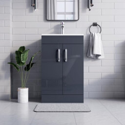 Belofay 500mm Bathroom Vanity Units With Basin With White Ceramic Bathroom Sink Soft Close Hinges & 1 Tap Hole (New York Grey) - thumbnail 2