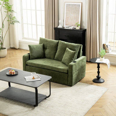 Living And Home 2 Seater Green Sofa Bed With Cup Holders And Pillows - image 1