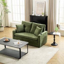 Living And Home 2 Seater Green Sofa Bed With Cup Holders And Pillows